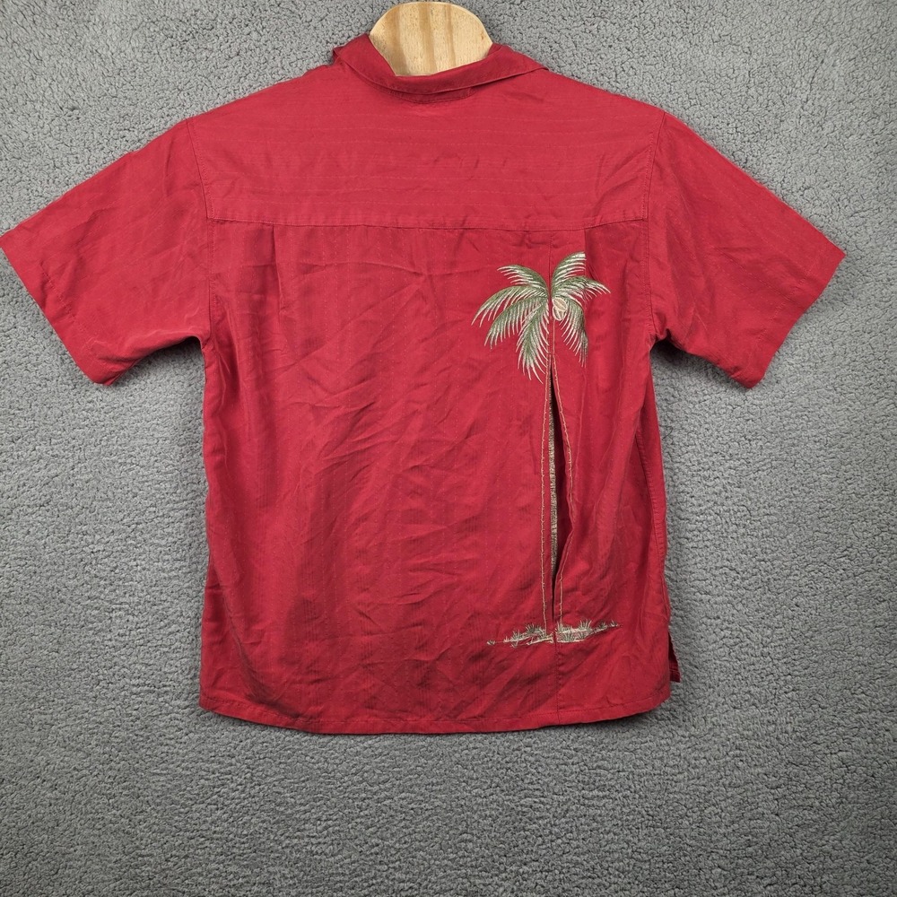 Bamboo Cay Shirt Mens Medium Red Palm Tree Embroidered Hawaiian Short Sleeve